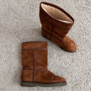 BASS Brown Leather Mid Calf Boots Sherpa Lined Womens 7M